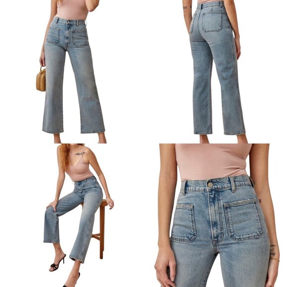 New Reformation Alyssa Patch Pocket High Rise Wide Leg Ankle Jeans 30 Aden Wash - Picture 14 of 15